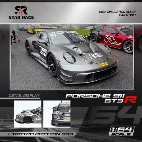 PORSCHE 911 GT3 R MATTE SILVER RACING 1/64 DIECAST CAR BY STAR