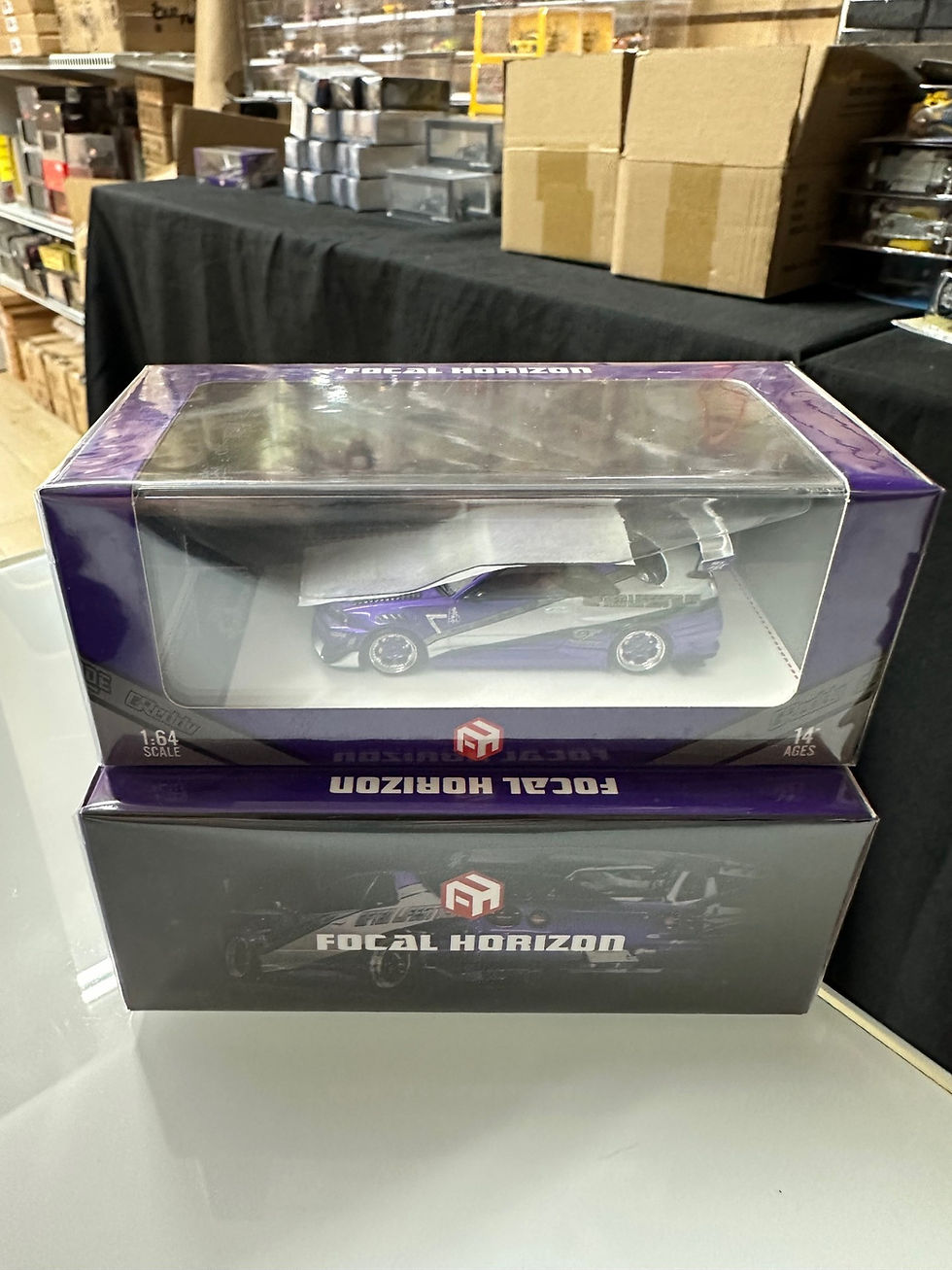 Thumbnail: NISSAN SKYLINE GT-R R34 RYOHES VIOLET HOOD OPENS 1/64 CAR BY FOCAL HORIZON