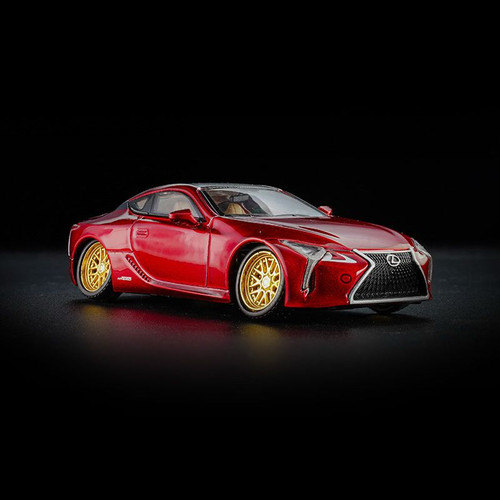LEXUS LC 500 RED WITH GOLD WHEELS ACRYLIC 1/64 DIECAST CAR MODEL