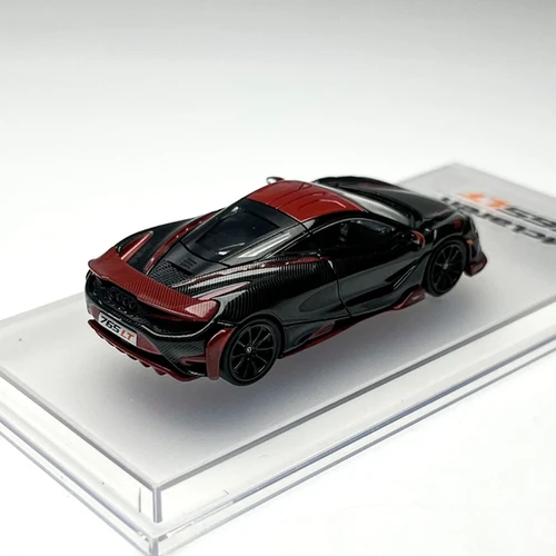 MCLAREN 765LT BLACK RED CARBON WITH EXTRA WHEELS 1/64 DIECAST CAR
