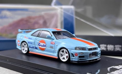 NISSAN SKYLINE GT-R R34 GULF LIVERY 1/64 DIECAST CAR BY FUJI MODEL