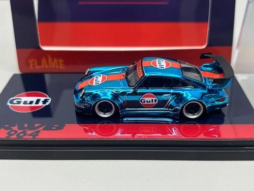 PORSCHE RWB 964 GULF LIVERY BLUE CHROME 1/64 DIECAST CAR MODEL BY