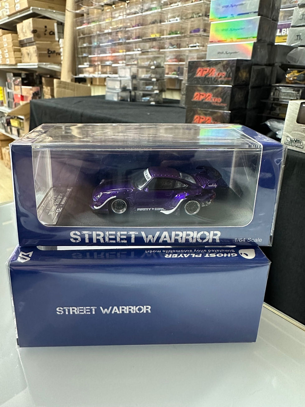 Thumbnail: PORSCHE RWB 993 PURPLE METALLIC ARMY GIRL 1/64 DIECAST CAR BY STREET WARRIOR