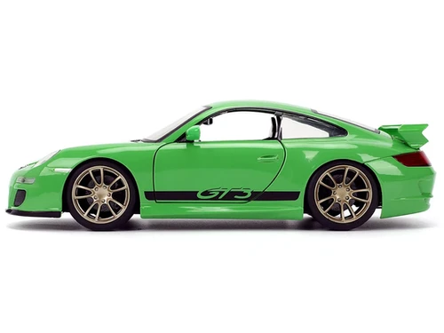 PORSCHE 911 GT3 997 GREEN FAST & FURIOUS 1/24 DIECAST CAR MODEL BY
