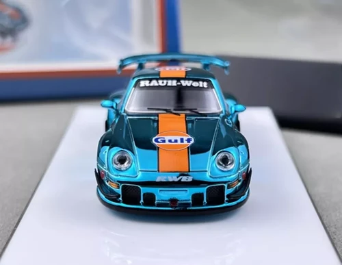 PORSCHE RWB 993 GT GULF LIVERY WITH EXTRA WHEELS 1/64 DIECAST CAR