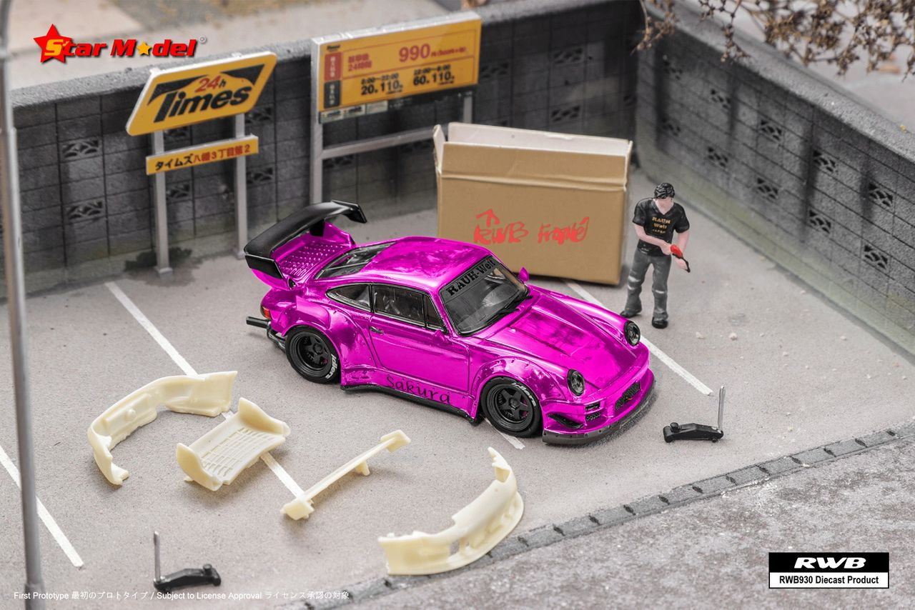 PORSCHE RWB 930 GT SAKURA PINK WITH FIGURE 1/64 DIECAST CAR MODEL BY STAR MODEL