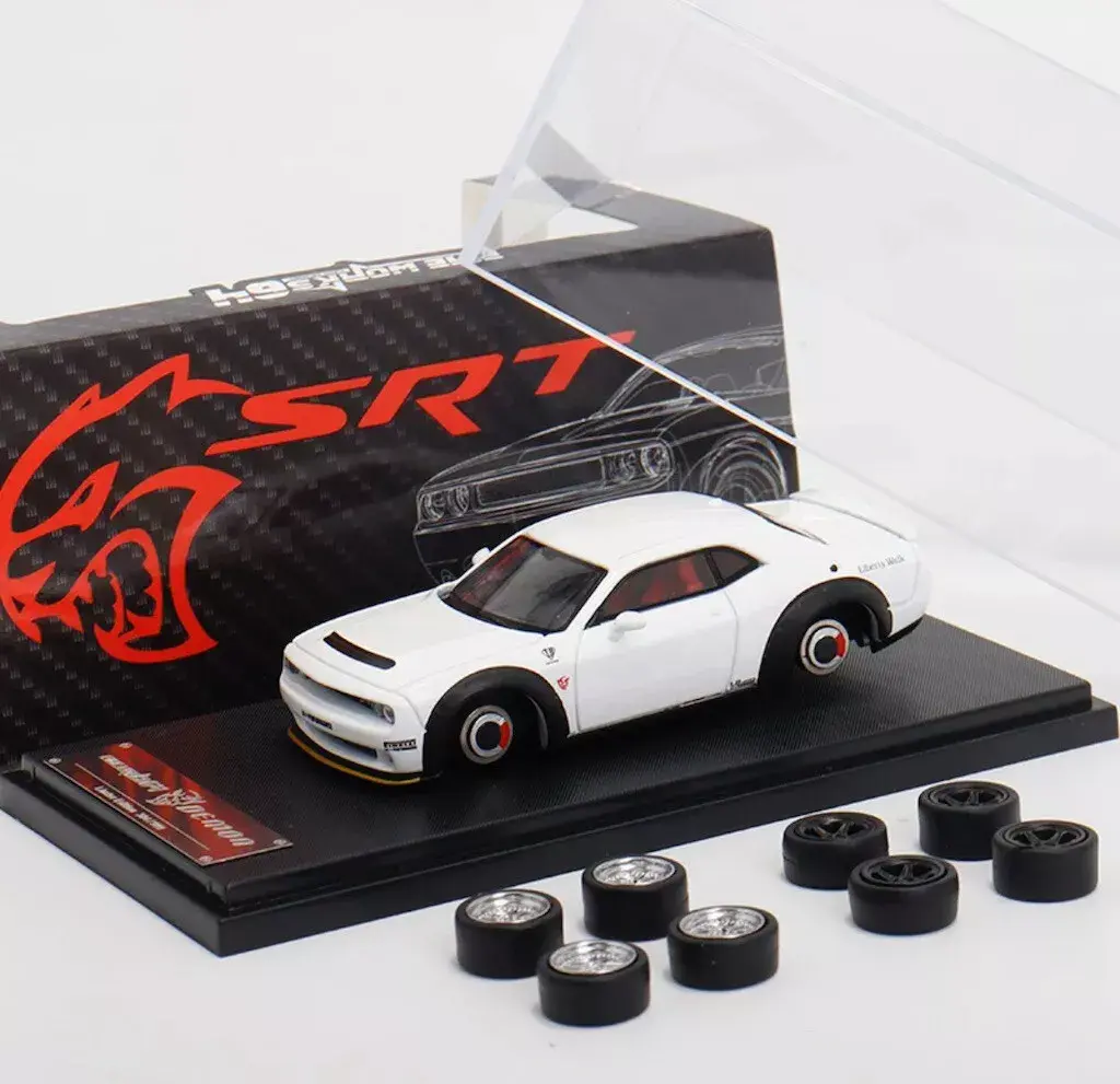 DODGE CHALLENGER DEMON WITH 2 SETS WHEELS 1/64 DIECAST CAR MODEL BY FINE WORKS