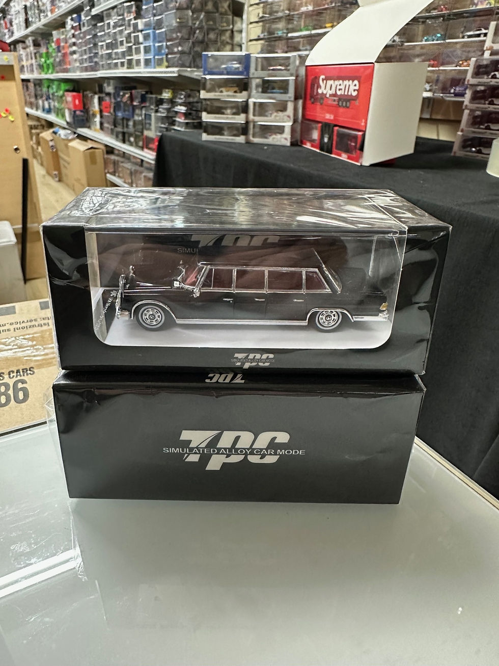 Thumbnail: MERCEDES BENZ S600 PULLMAN EXTENDED VERSION COUPE BLACK 1/64 DIECAST CAR BY TPC