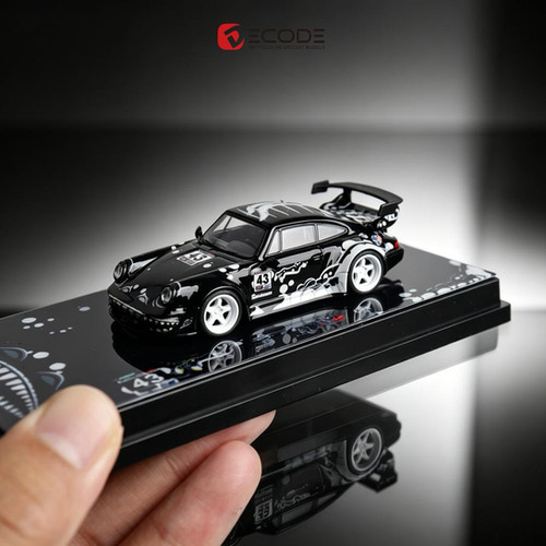 PORSCHE RWB 964 BLACK DRAGON WHITE WHEELS #43 1/64 DIECAST CAR BY