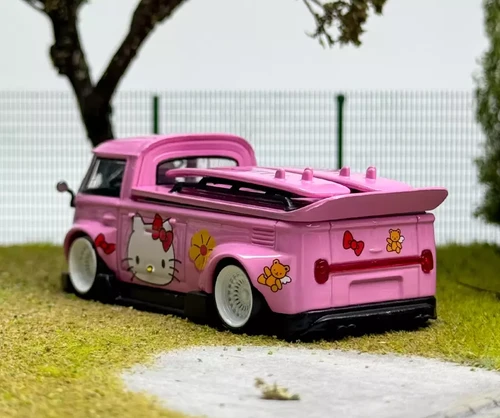 VOLKSWAGEN T1 PICKUP WITH SURFBOAARD HELLO KITTY 1/64 DIECAST CAR