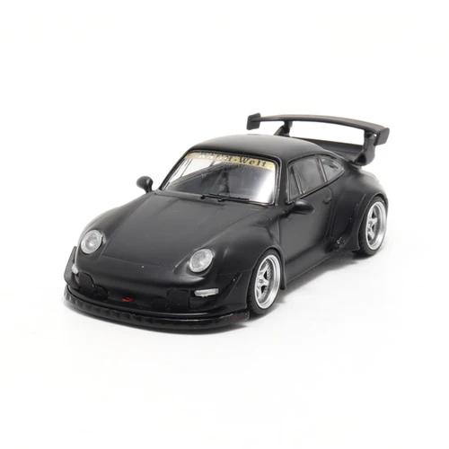 PORSCHE RWB 993 MATTE BLACK SILVER WHEEL 1/64 DIECAST CAR