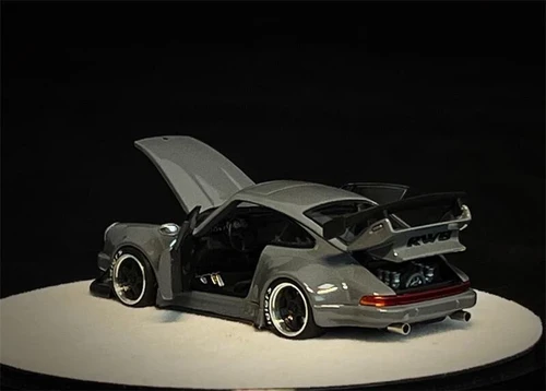 PORSCHE RWB 930 CEMENT GRAY WITH FULL OPENINGS 1/64 DIECAST CAR BY
