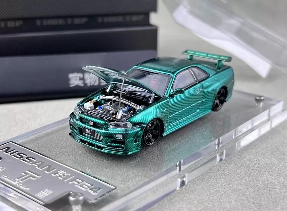 Thumbnail: NISSAN SKYLINE R34 CARBON FIBER GREEN HOOD OPENS 1/64 DIECAST CAR BY TIMETOP
