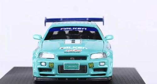 NISSAN SKYLINE GT-R R34 FALKEN LIVERY 1/64 SCALE DIECAST CAR BY