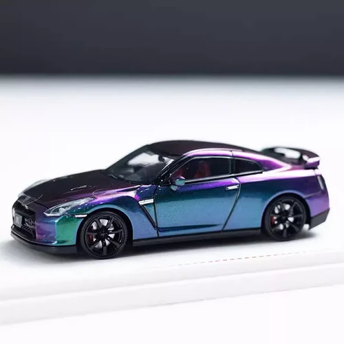 NISSAN SKYLINE GT-R R35 MAGIC PURPLE HOOD OPENS 1/64 DIECAST CAR