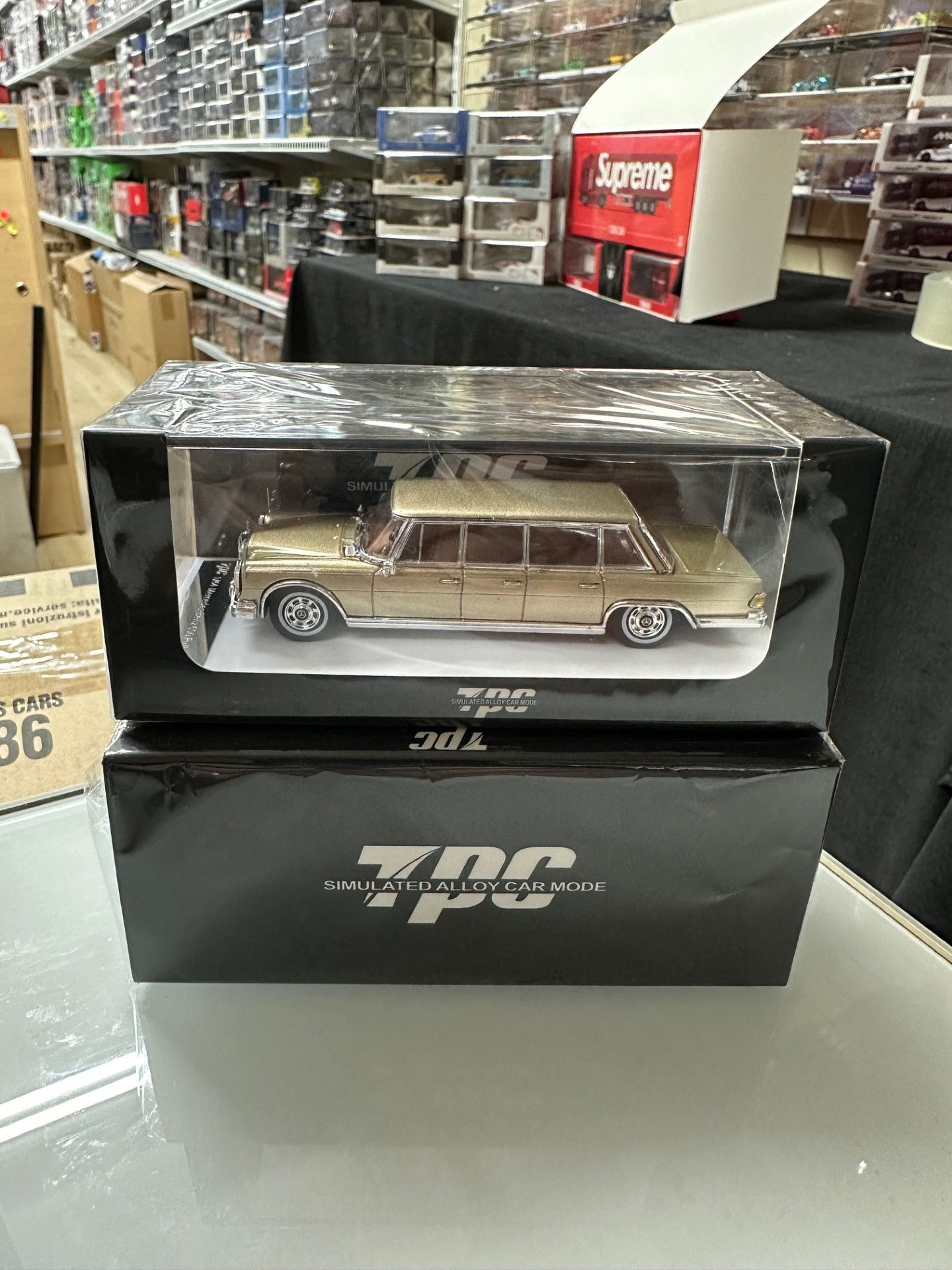 MERCEDES BENZ S600 PULLMAN EXTENDED VERSION COUPE GOLD 1/64 DIECAST CAR BY TPC