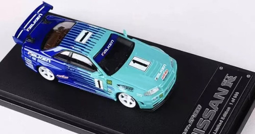 NISSAN SKYLINE GT-R R34 FALKEN LIVERY 1/64 SCALE DIECAST CAR
