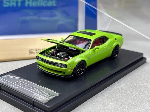 DODGE CHALLENGER SRT HELLCAT HOOD OPENS GREEN 1/64 CAR BY STANCE