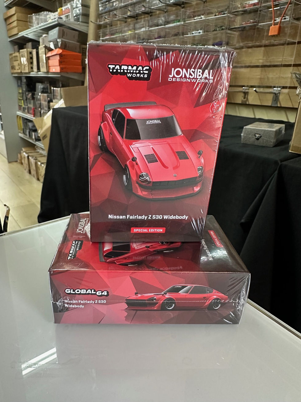 Thumbnail: NISSAN FAIRLADY Z S30 WIDEBODY RED JONSIBAL DESIGN WORKS 1/64 BY TARMAC WORKS