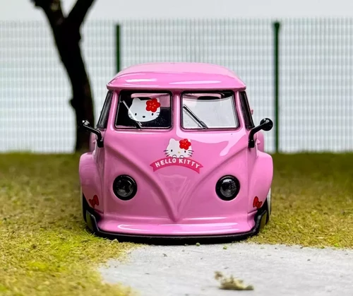 VOLKSWAGEN T1 PICKUP WITH SURFBOAARD HELLO KITTY 1/64 DIECAST CAR