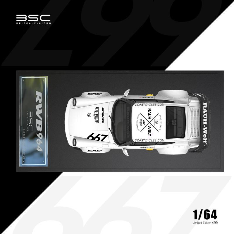 Thumbnail: PORSCHE RWB 964 WHITE COAST CYCLES 667 1/64 SCALE DIECAST CAR MODEL BY BSC