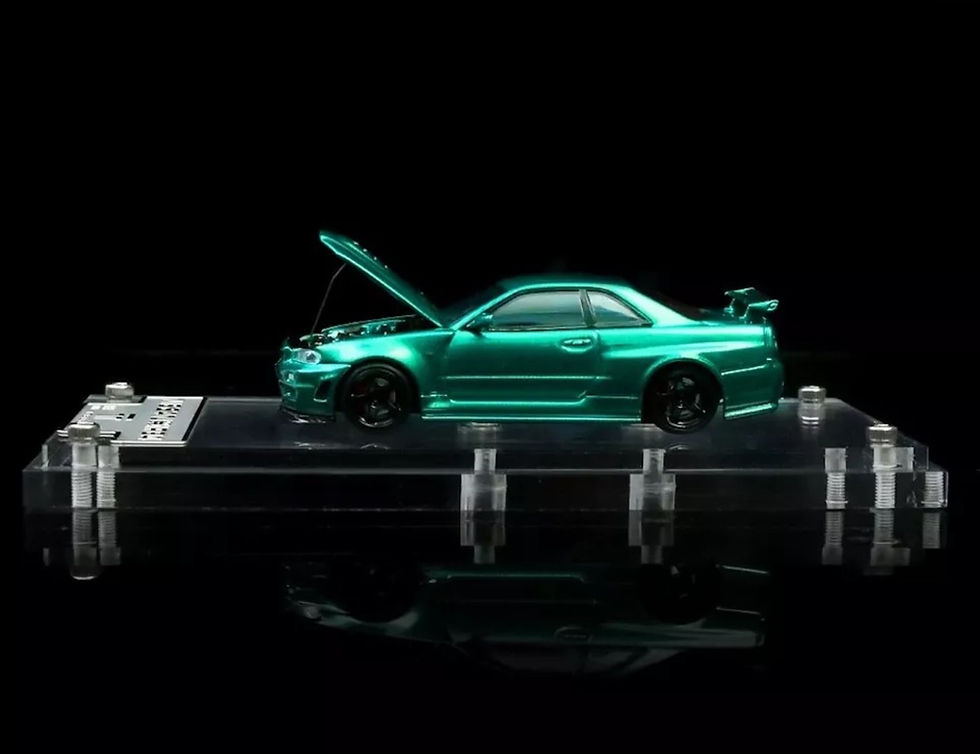Thumbnail: NISSAN SKYLINE R34 CARBON FIBER GREEN HOOD OPENS 1/64 DIECAST CAR BY TIMETOP