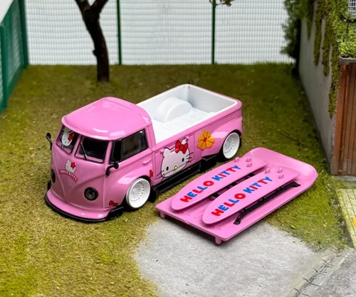 VOLKSWAGEN T1 PICKUP WITH SURFBOAARD HELLO KITTY 1/64 DIECAST CAR