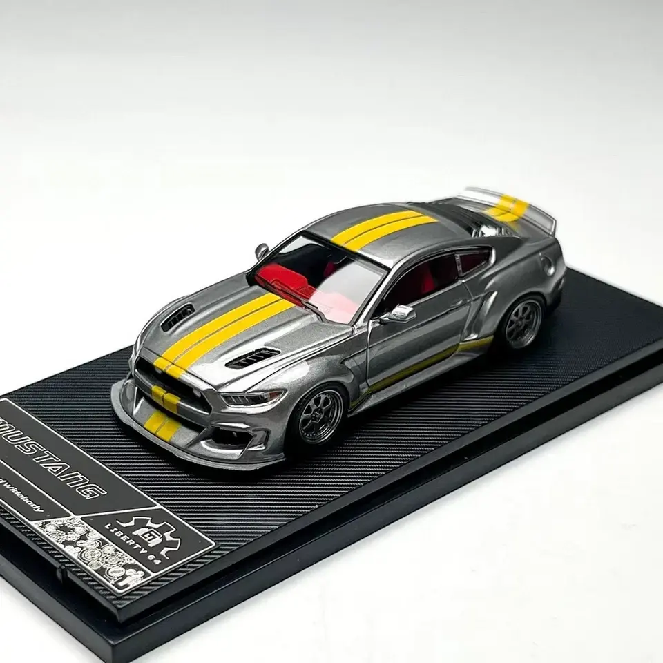 Thumbnail: FORD MUSTANG GT SILVER WITH YELLOW STRIPES 1/64 DIECAST BY LIBERTY64 LIBERTY