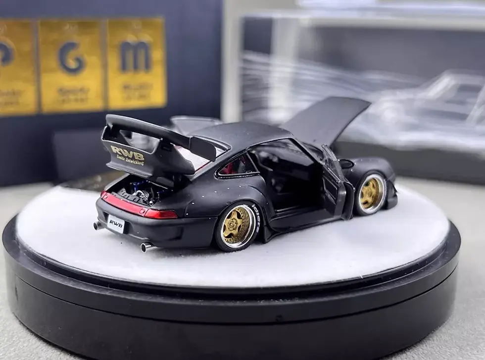 Thumbnail: PORSCHE RWB 993 MATTE BLACK GOLD WHEELS LUXURY VERSION 1/64 DIECAST CAR BY PGM