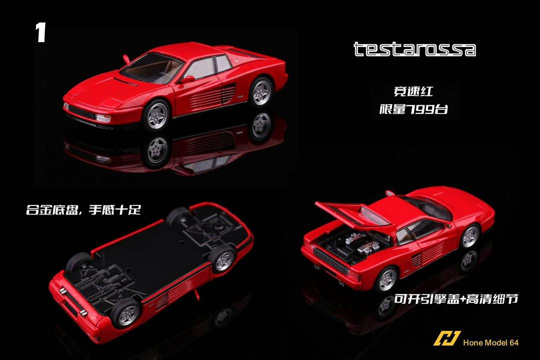 FERRARI TESTAROSSA RED REAR OPENS 1/64 DIECAST CAR BY HONE MODEL