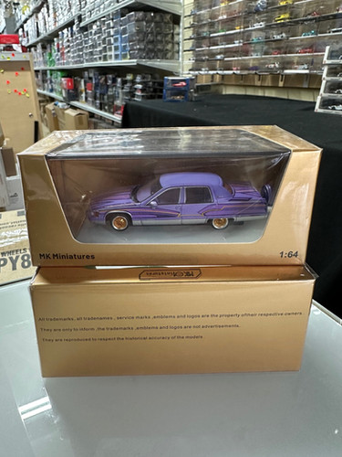 CADILLAC FLEETWOOD LOWRIDER PURPLE 1/64 DIECAST CAR BY MK