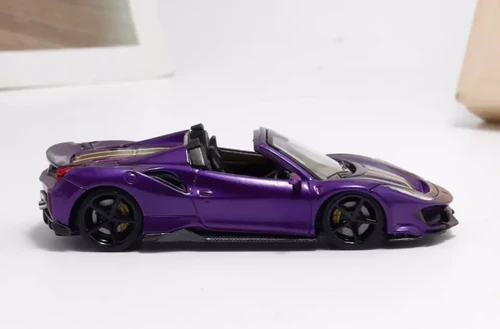 FERRARI 488 PISTA SPIDER PURPLE BLACK WHEELS 299 MADE 1/64 DIECAST