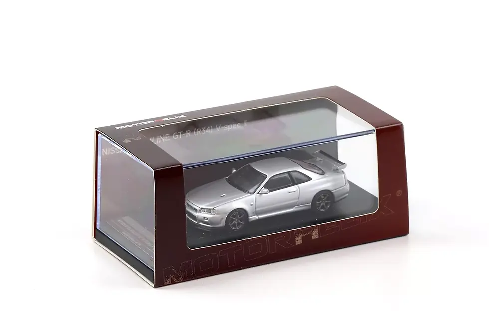 Thumbnail: NISSAN SKYLINE GT-R R34 V-SPEC II SILVER HOOD OPENS 1/64 DIECAST CAR MOTOR HELIX