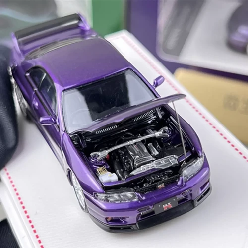 NISSAN SKYLINE GT-R R33 CHROME WHEELS PURPLE HOOD OPENS 1/64 CAR