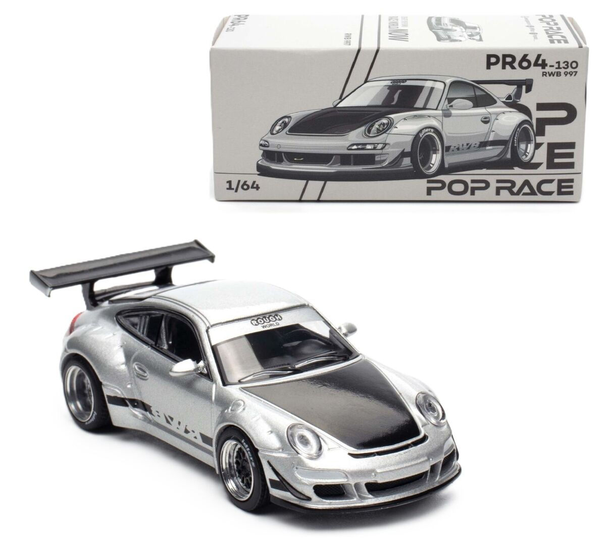 PORSCHE 997 RWB SILVER 1/64 SCALE DIECAST CAR MODEL BY POP RACE PR640130