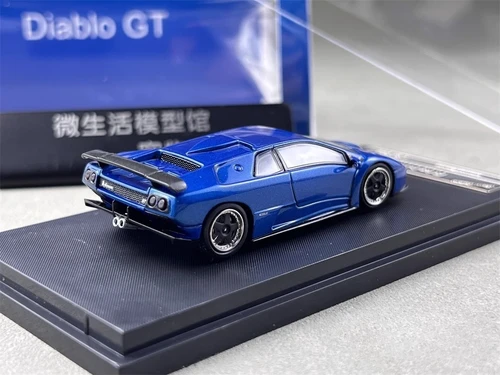 LAMBORGHINI DIABLO GT 1998 HOOD OPENS BLUE 1/64 DIECAST CAR BY