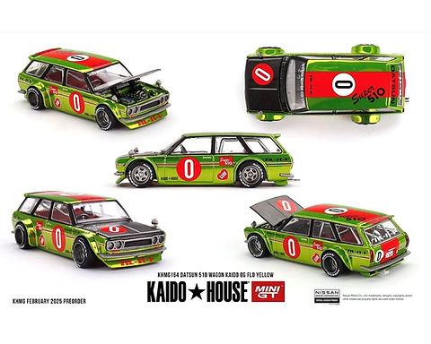 DATSUN 510 WAGON OG FLO CHROME YELLOW 1/64 CAR BY KAIDO HOUSE MINI