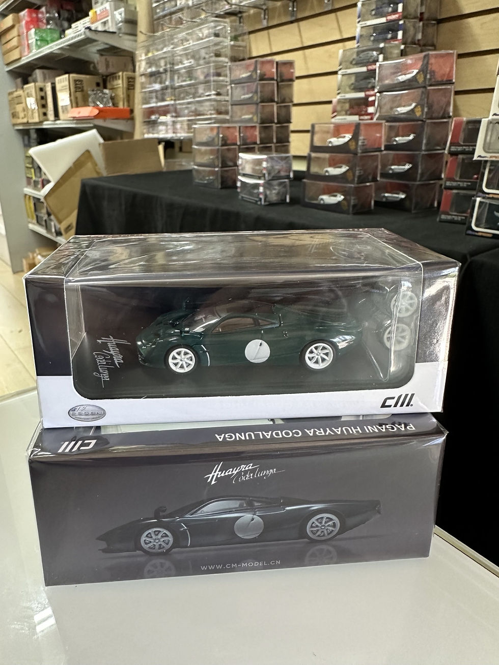 Thumbnail: PAGANI CODALUNGA GREEN WITH EXTRA SET OF WHEELS 1/64 DIECAST CAR BY CM MODEL