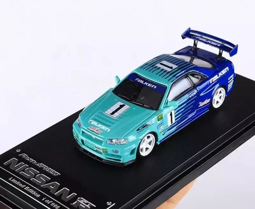 NISSAN SKYLINE GT-R R34 FALKEN LIVERY 1/64 SCALE DIECAST CAR BY