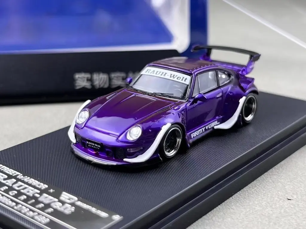 PORSCHE RWB 993 PURPLE METALLIC ARMY GIRL 1/64 DIECAST CAR BY STREET WARRIOR