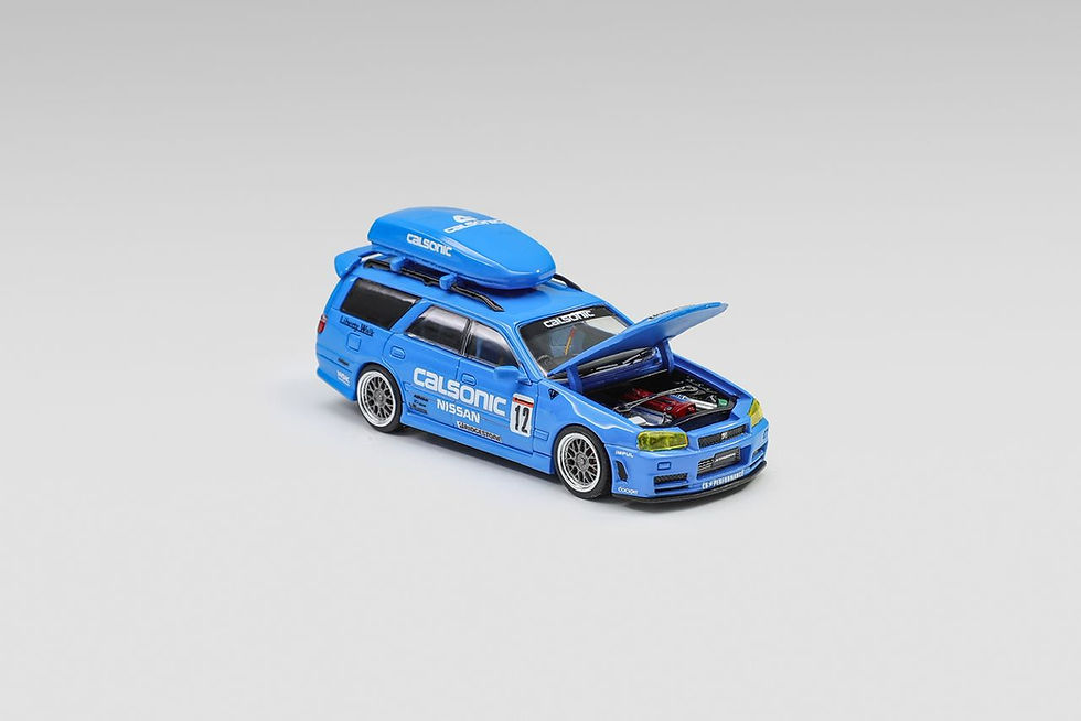 Thumbnail: NISSAN STAGEA WC34 260RS WAGON CALSONIC HOOD OPENS 1/64 DIECAST CAR BY ZOOM