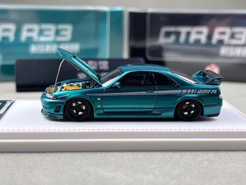 NISSAN SKYLINE GT-R R33 NISMO 400R GREEN HOOD OPENS 1/64 CAR BY