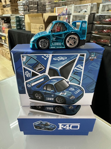 FERRARI F40 Q CUBE CHROME BLUE HOOD OPENS 1/64 DIECAST CAR BY