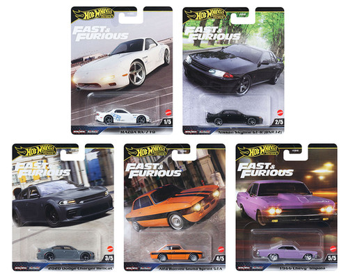 FAST & FURIOUS SET OF 5 PREMIUM K CASE 1/64 DIECAST BY HOT WHEELS