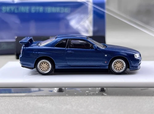 NISSAN SKYLINE GT-R R34 BLUE FULL CARBON 1/64 DIECAST CAR BY