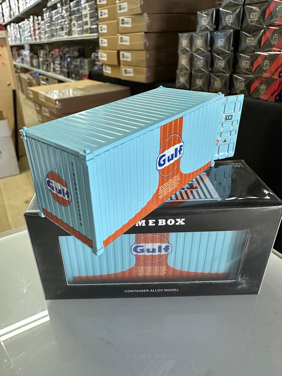 Thumbnail: GULF LIVERY CONTAINER WITH OPENING REAR DOORS DIORAMA 1/64 DIECAST BY TIME BOX