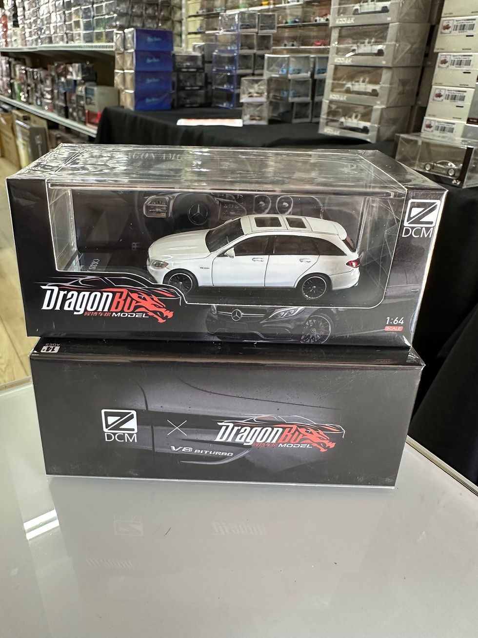 Thumbnail: MERCEDES BENZ C63S AMG S205 WHITE WITH ROOF BOX 1/64 DIECAST CAR BY DCM D.BO