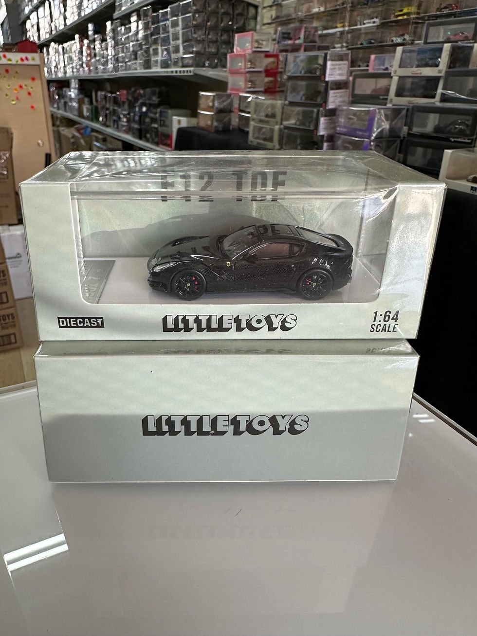 Thumbnail: FERRARI F12 TDF FULL CARBON FIBER BLACK HOOD OPENS 1/64 DIECAST CAR LITTLE TOYS