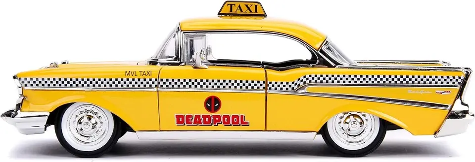 Thumbnail: 1957 CHEVROLET BEL AIR TAXI DEADPOOL FIGURE 1/24 DIECAST CAR BY JADA TOYS 30290