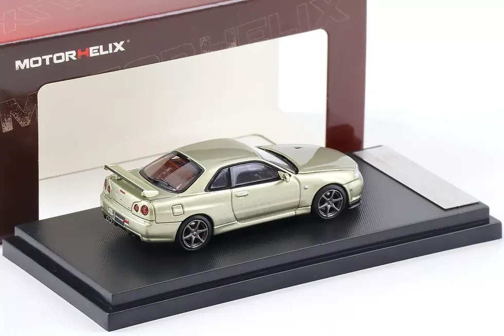 Thumbnail: NISSAN SKYLINE GT-R R34 V-SPEC II JADE HOOD OPENS 1/64 DIECAST CAR MOTOR HELIX